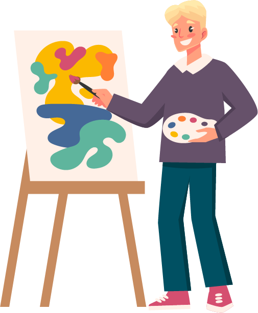 Illustration of a man painting on a canvas